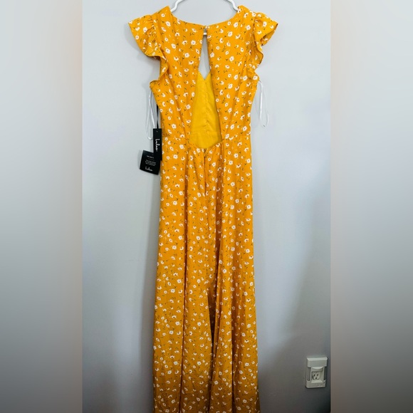 Lulus Fresh Picked Mustard Yellow Floral Print Backless Maxi Dress - S - NWT - Picture 5 of 5